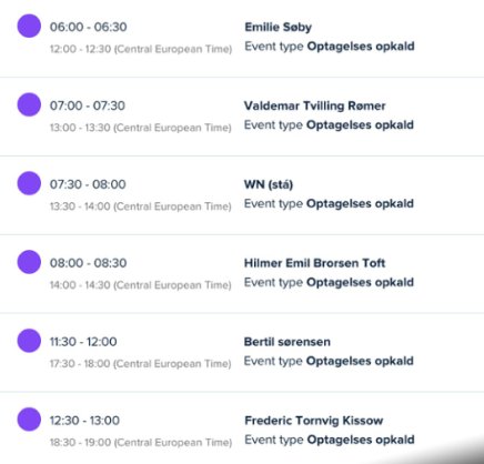 Scheduled appointments